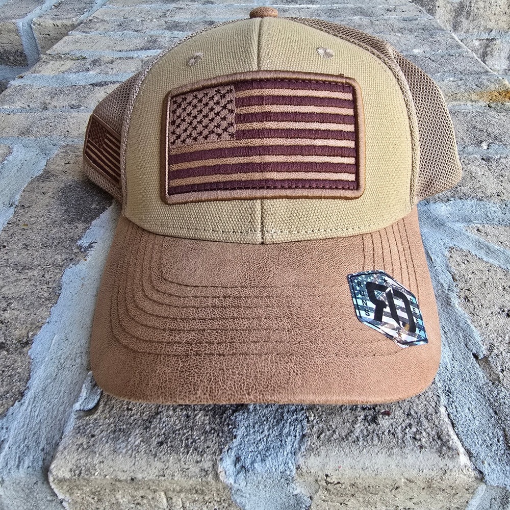 Runs Deep Tactical Mens American Flag Trucker Hat Snapback Tan RDUSA02-TAN NEW